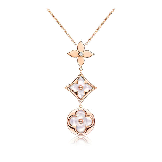 [Perla Lux]COLOR BLOSSOM LARIAT NECKLACE PINK GOLD WHITE MOTHER PEARL AND DIAMOND