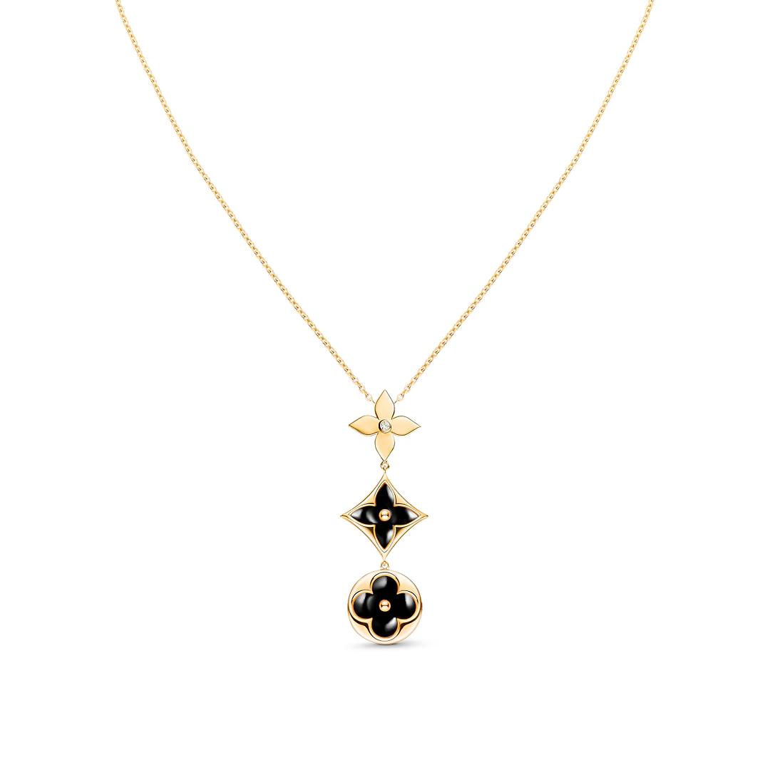 [Perla Lux]STAR AND SUN ONYX PINK GOLD NECKLACE