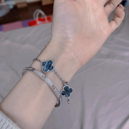 [Perla Lux]CLOVER 5 MOTIF PIETERSITE SILVER BRACELET