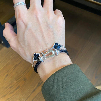 [Perla Lux]CLOVER 5 MOTIF PIETERSITE SILVER BRACELET