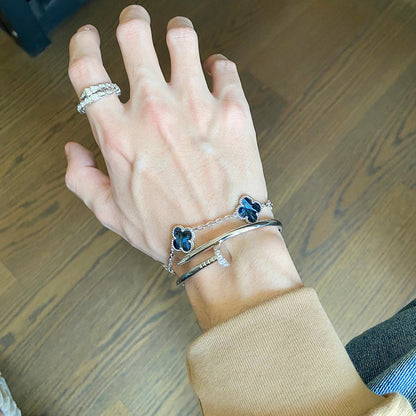 [Perla Lux]CLOVER 5 MOTIF PIETERSITE SILVER BRACELET