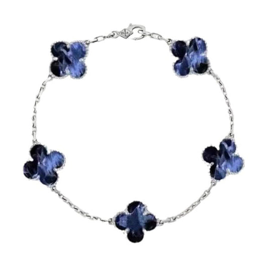 [Perla Lux]CLOVER 5 MOTIF PIETERSITE SILVER BRACELET