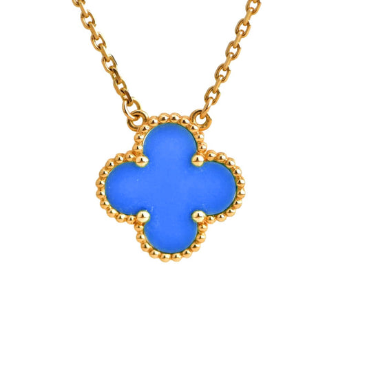 [Perla Lux]CLOVER 15MM BLUE AGATE NECKLACE