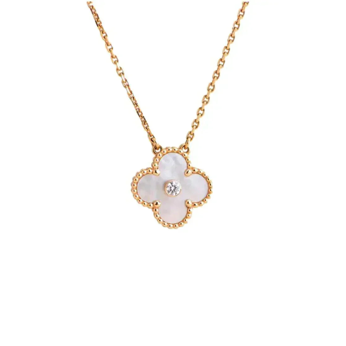 [Perla Lux]CLOVER 15MM DIAMOND WHITE FRITILLARIA NECKLACE