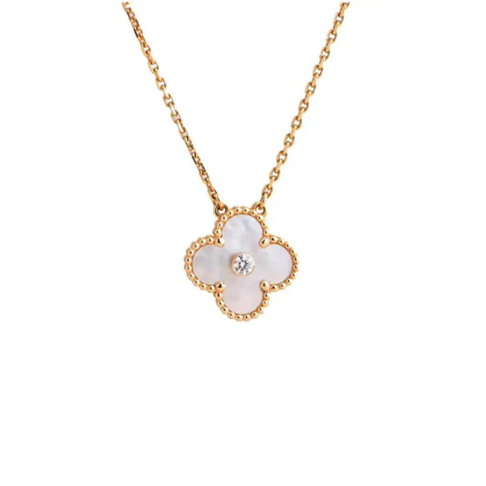 [Perla Lux]CLOVER 15MM DIAMOND WHITE FRITILLARIA NECKLACE