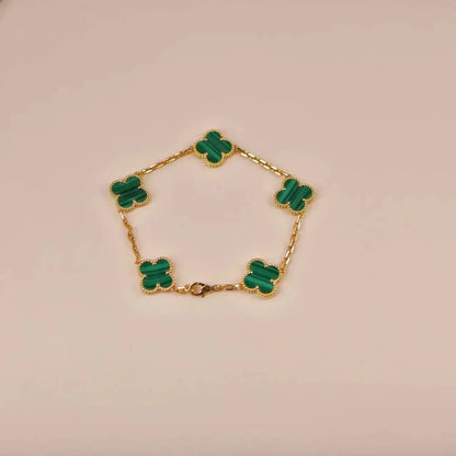 [Perla Lux]CLOVER 5 MOTIFS MALACHITE BRACELET