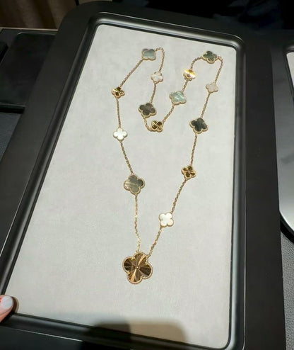 [Perla Lux]DETACHABLE CLOVER 15(11+4) FLOWER ROSE GOLD NECKLACE SET