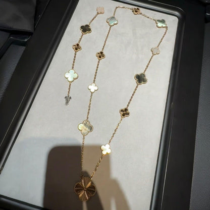 [Perla Lux]DETACHABLE CLOVER 15(11+4) FLOWER ROSE GOLD NECKLACE SET