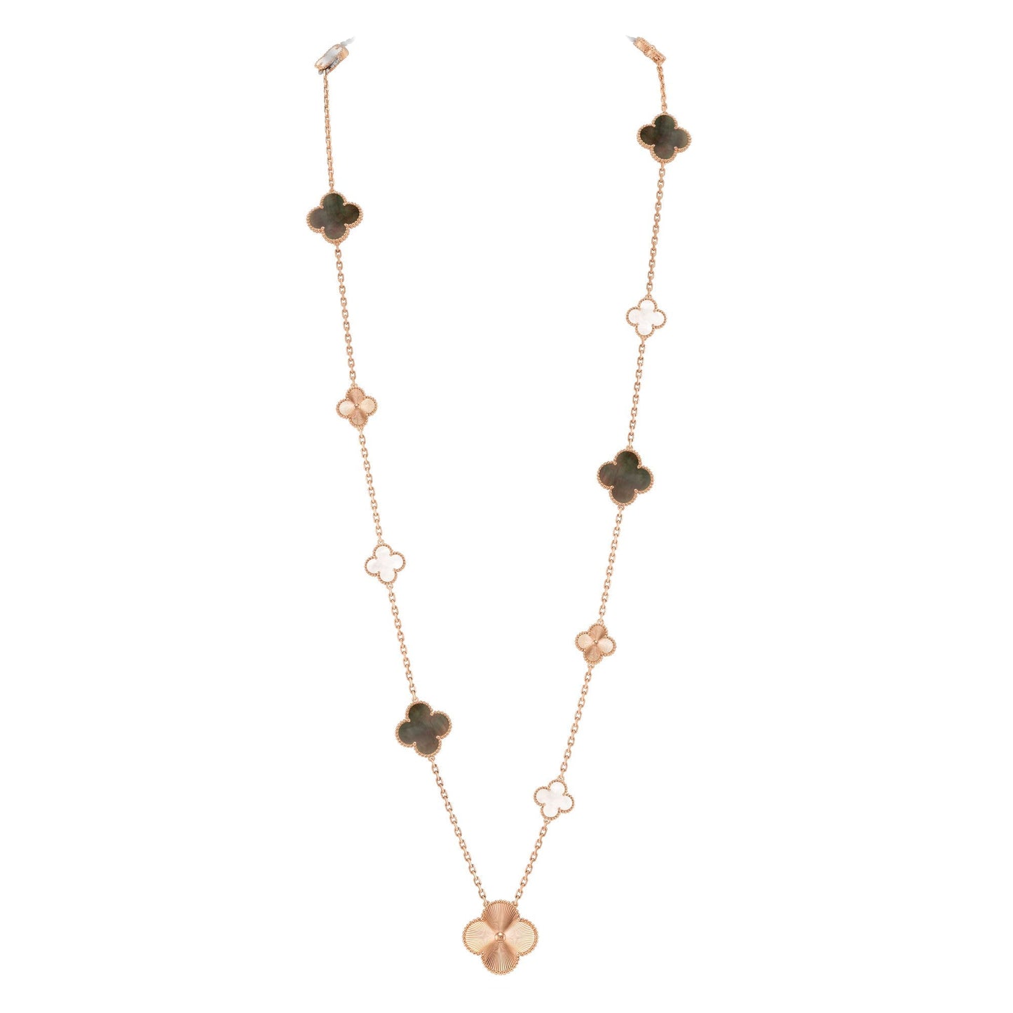 [Perla Lux]DETACHABLE CLOVER 15(11+4) FLOWER ROSE GOLD NECKLACE SET
