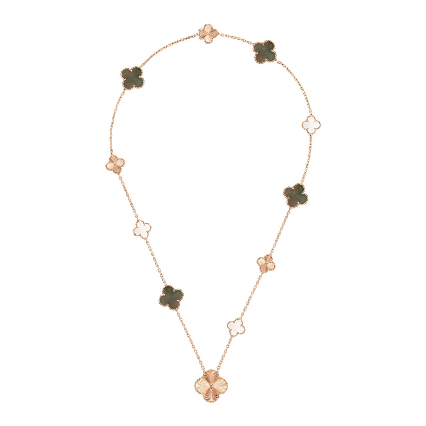 [Perla Lux]DETACHABLE CLOVER 15(11+4) FLOWER ROSE GOLD NECKLACE SET