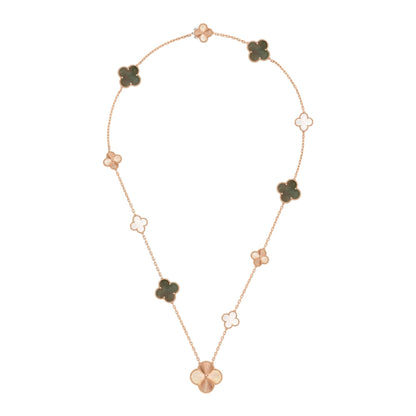 [Perla Lux]DETACHABLE CLOVER 15(11+4) FLOWER ROSE GOLD NECKLACE SET