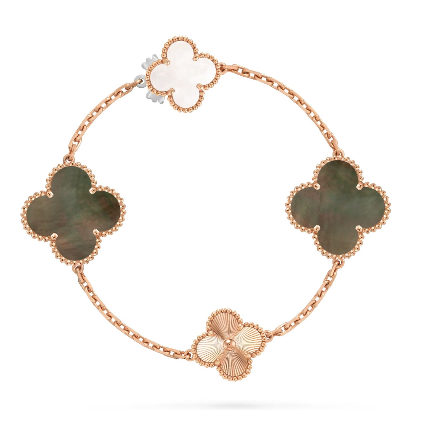 [Perla Lux]DETACHABLE CLOVER 15(11+4) FLOWER ROSE GOLD NECKLACE SET