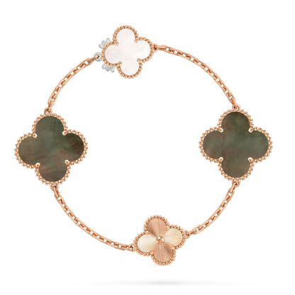 [Perla Lux]DETACHABLE CLOVER 15(11+4) FLOWER ROSE GOLD NECKLACE SET