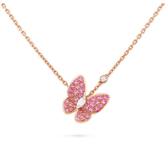 [Perla Lux]BUTTERFLY RED DIAMOND ROSE GOLD NECKLACE