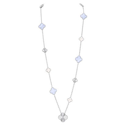 [Perla Lux]DETACHABLE CLOVER 15(11+4) FLOWER SILVER NECKLACE SET