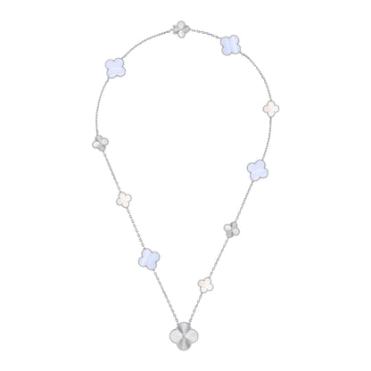 [Perla Lux]DETACHABLE CLOVER 15(11+4) FLOWER SILVER NECKLACE SET
