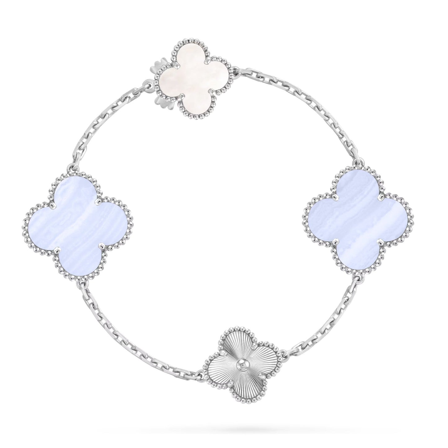 [Perla Lux]DETACHABLE CLOVER 15(11+4) FLOWER SILVER NECKLACE SET