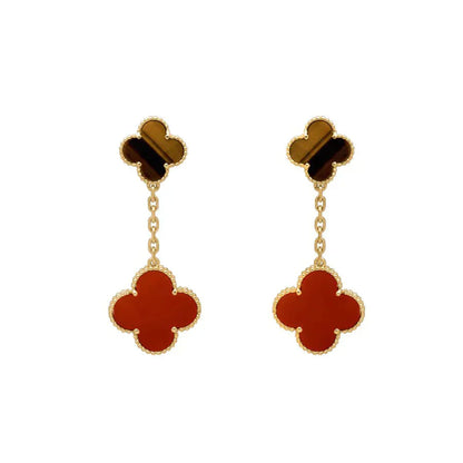 [Perla Lux]CLOVER  2 MOTIF  TIGER EYE CARNELIAN EARRINGS