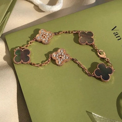 [Perla Lux]CLOVER 5 MOTIF GRAY MOP DIAMOND BRACELET