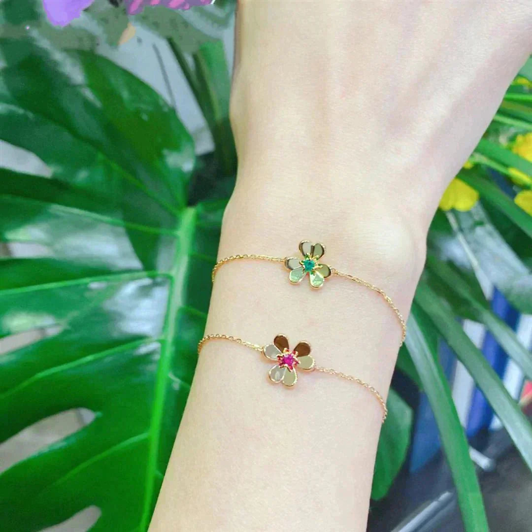 [Perla Lux]FRIVOLE GOLD FLOWER PINK MALACHITE BRACELET