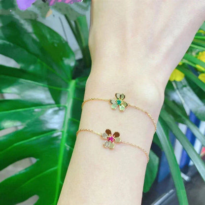 [Perla Lux]FRIVOLE GOLD FLOWER PINK MALACHITE BRACELET