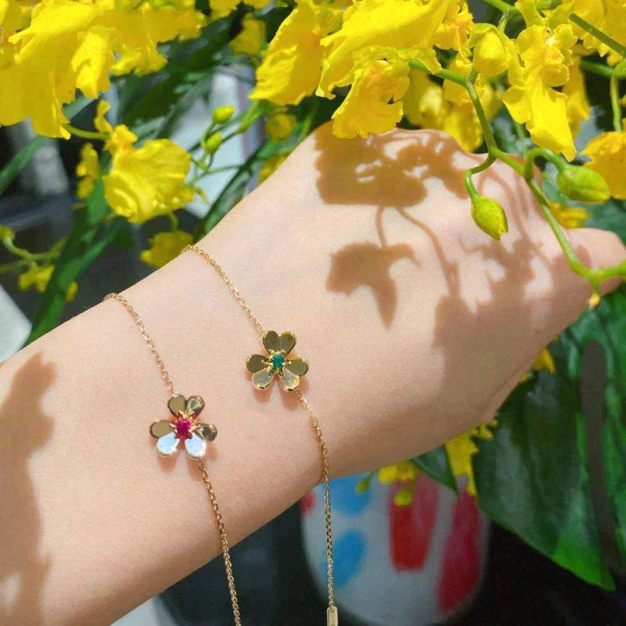 [Perla Lux]FRIVOLE GOLD FLOWER PINK MALACHITE BRACELET