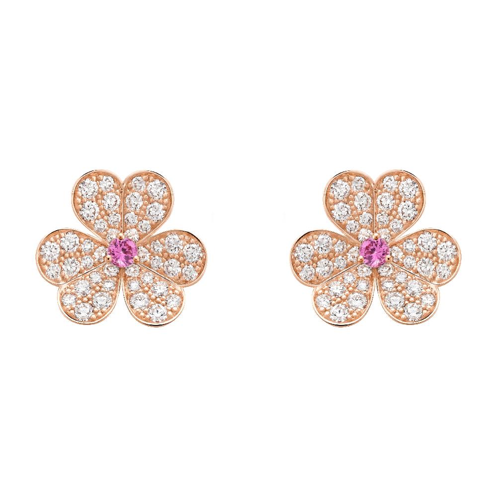[Perla Lux]FRIVOLE PINK GOLD FLOWER DIAMOND EARRINGS