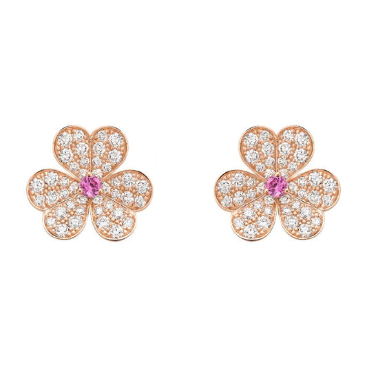[Perla Lux]FRIVOLE PINK GOLD FLOWER DIAMOND EARRINGS