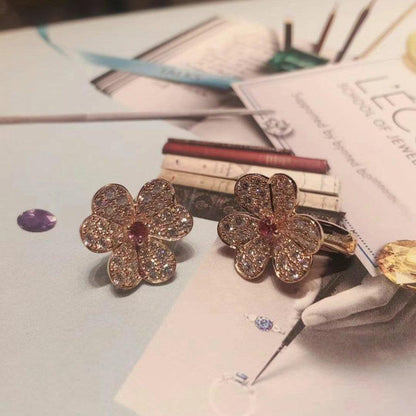 [Perla Lux]FRIVOLE PINK GOLD FLOWER DIAMOND EARRINGS
