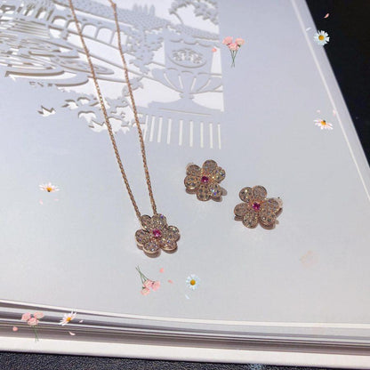 [Perla Lux]FRIVOLE ROSE GOLD FLOWER DIAMOND NECKLACE