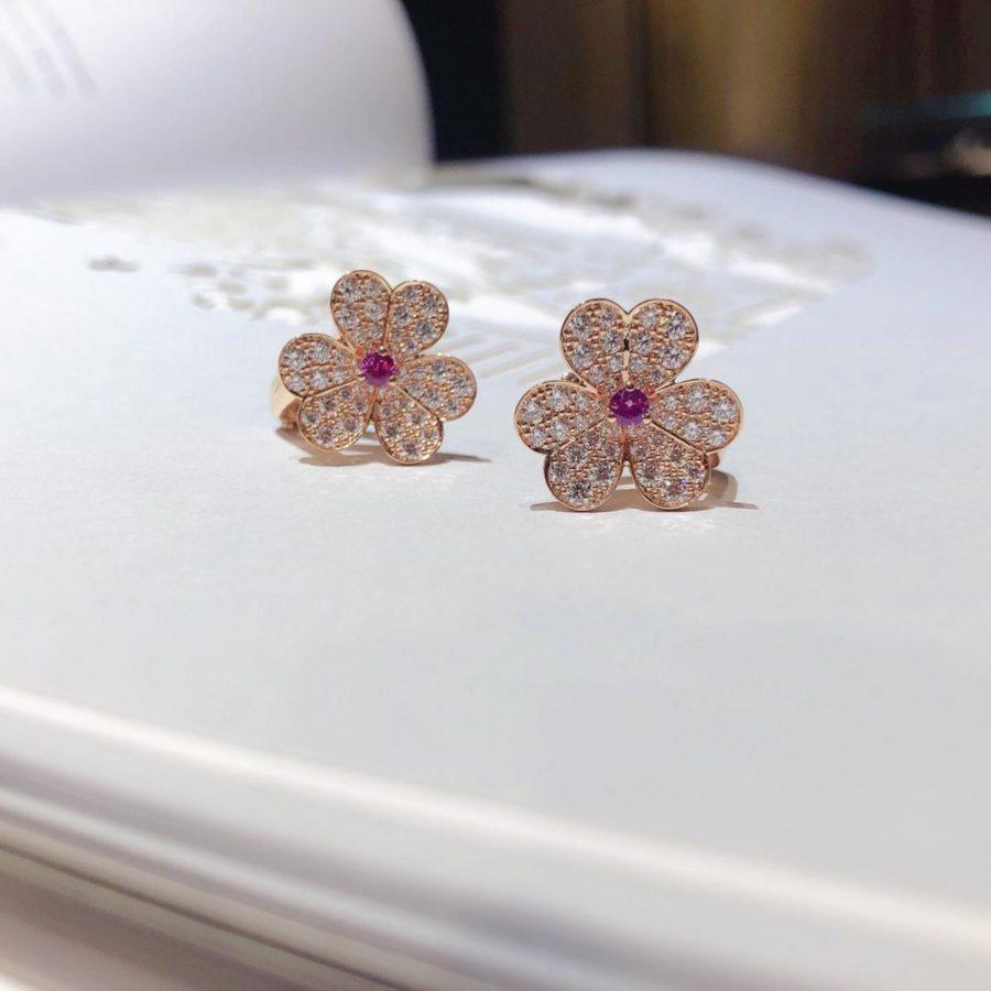 [Perla Lux]FRIVOLE PINK GOLD FLOWER DIAMOND EARRINGS
