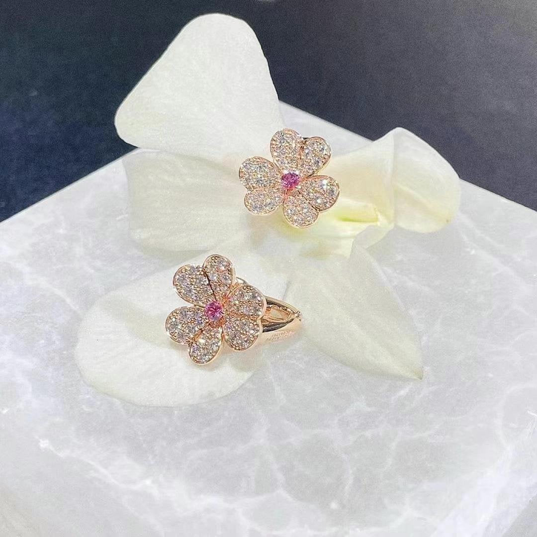 [Perla Lux]FRIVOLE PINK GOLD FLOWER DIAMOND EARRINGS