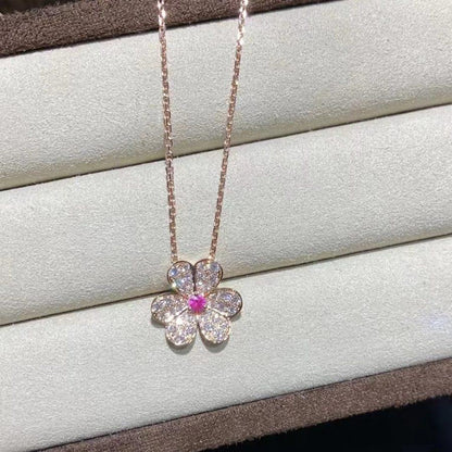 [Perla Lux]FRIVOLE ROSE GOLD FLOWER DIAMOND NECKLACE