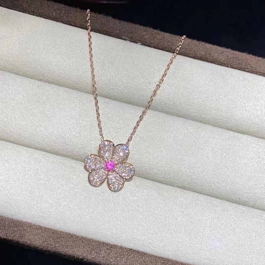 [Perla Lux]FRIVOLE ROSE GOLD FLOWER DIAMOND NECKLACE