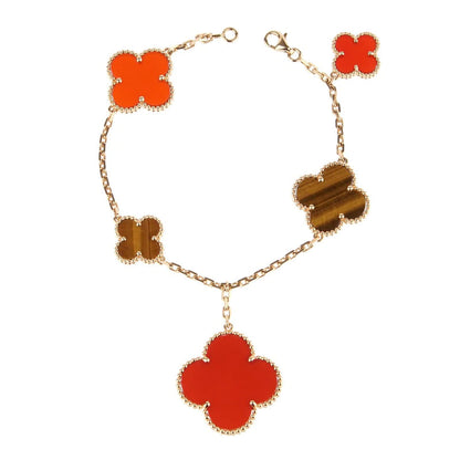 [Perla Lux]CLOVER BRACELET 5 MOTIFS CARNELIAN TIGER EYE