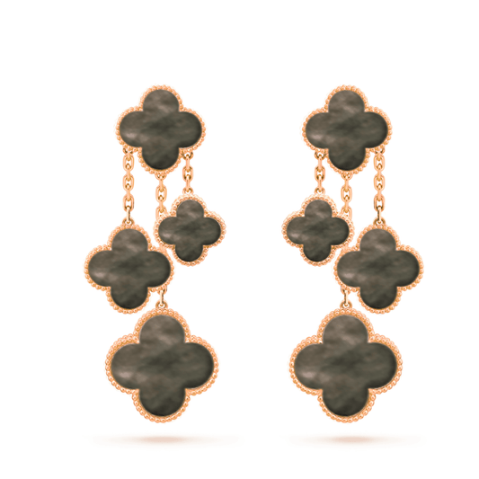[Perla Lux]CLOVER EARRINGS DARK MOP 4 MOTIFS ROSE GOLD