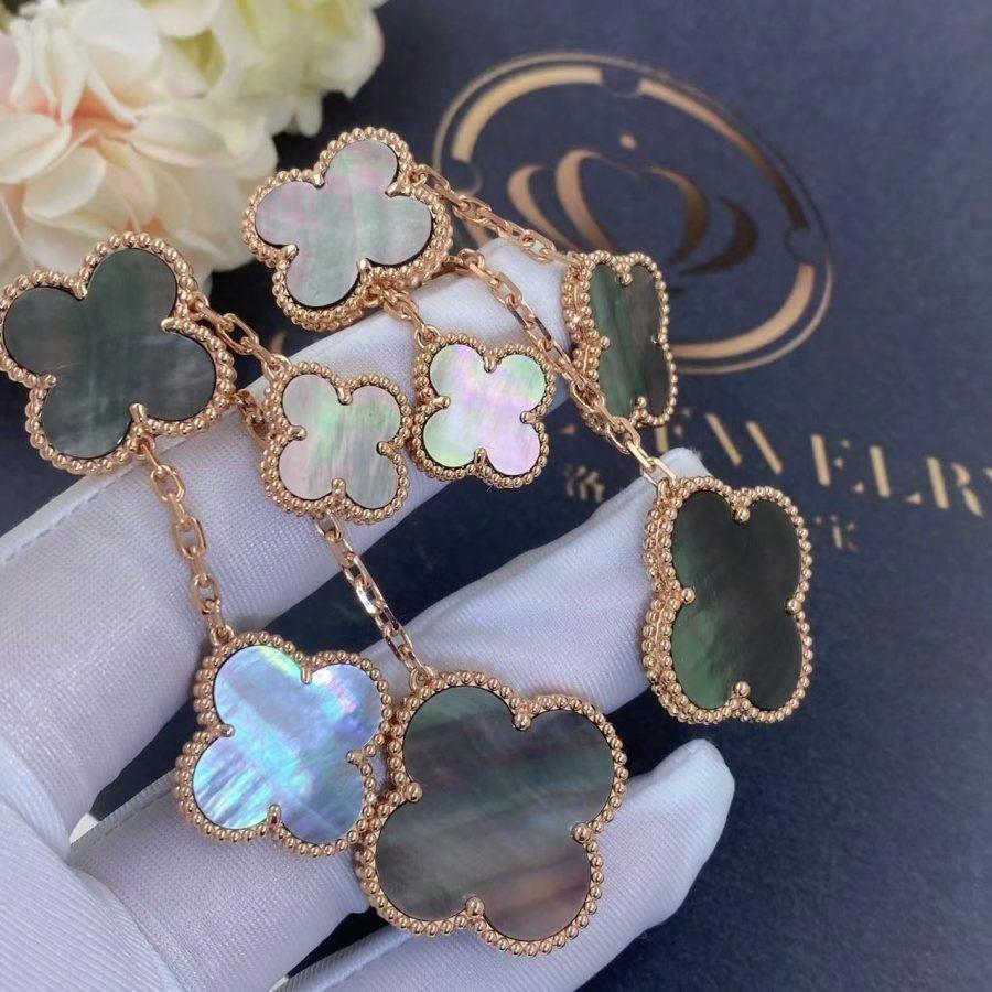 [Perla Lux]CLOVER EARRINGS DARK MOP 4 MOTIFS ROSE GOLD