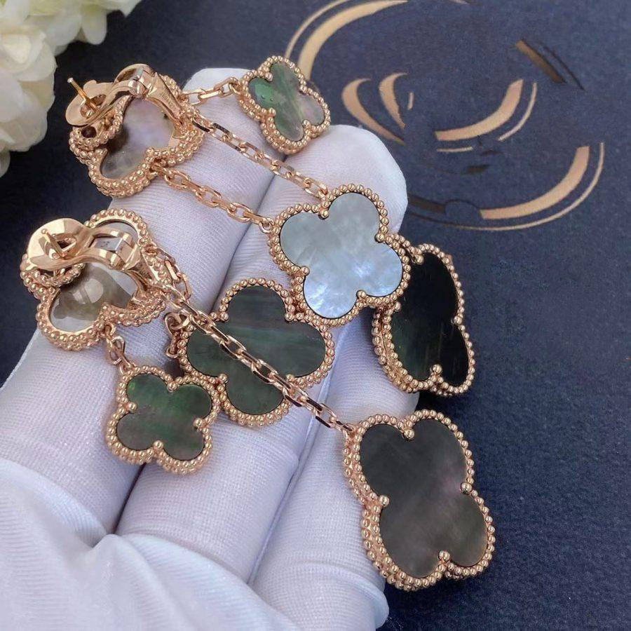 [Perla Lux]CLOVER EARRINGS DARK MOP 4 MOTIFS ROSE GOLD