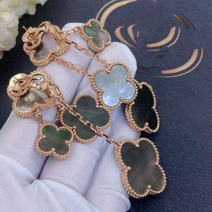 [Perla Lux]CLOVER EARRINGS DARK MOP 4 MOTIFS ROSE GOLD