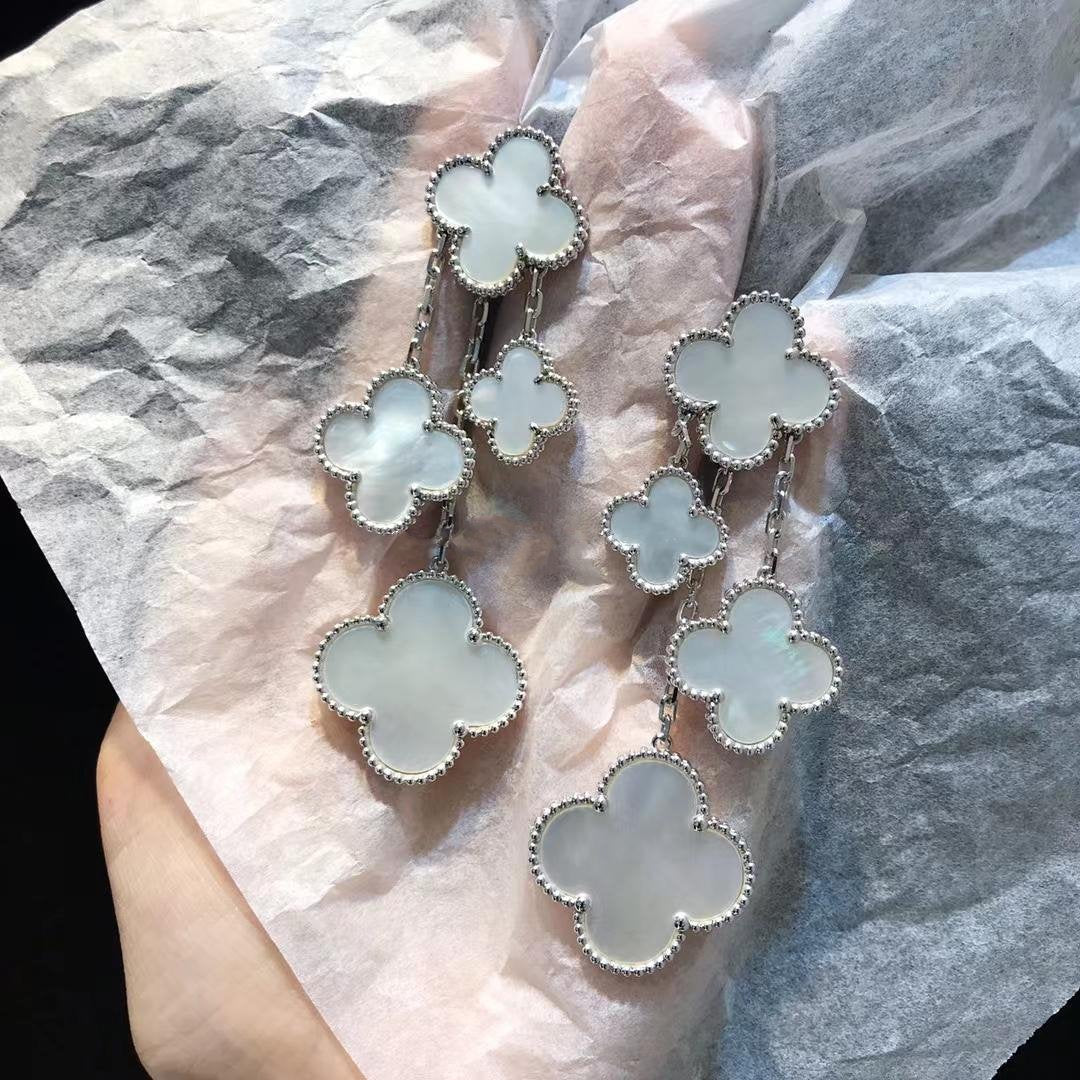 [Perla Lux]CLOVER EARRINGS WHITE MOP 4 MOTIFS SILVER