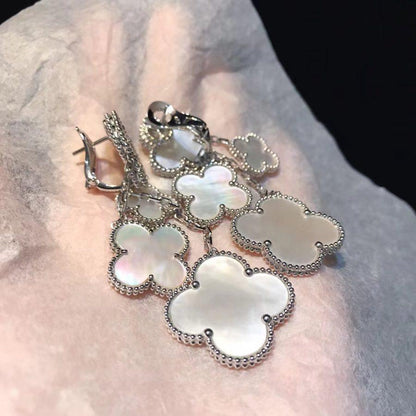 [Perla Lux]CLOVER EARRINGS WHITE MOP 4 MOTIFS SILVER