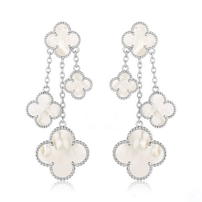 [Perla Lux]CLOVER EARRINGS WHITE MOP 4 MOTIFS SILVER