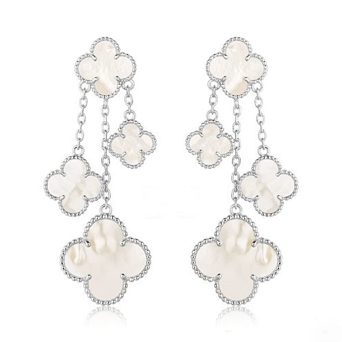[Perla Lux]CLOVER EARRINGS WHITE MOP 4 MOTIFS SILVER