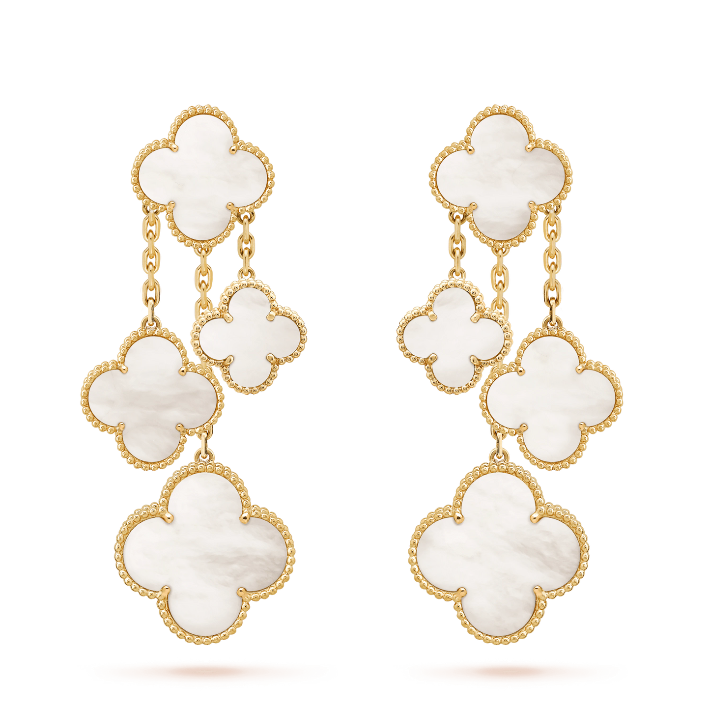 [Perla Lux]CLOVER EARRINGS WHITE MOP 4 MOTIFS GOLD