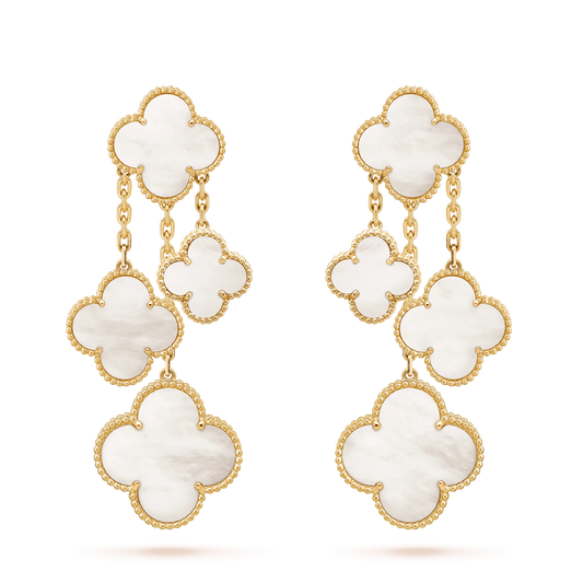 [Perla Lux]CLOVER EARRINGS WHITE MOP 4 MOTIFS GOLD
