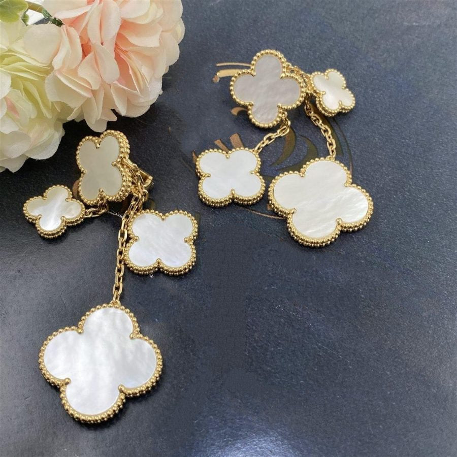 [Perla Lux]CLOVER EARRINGS WHITE MOP 4 MOTIFS GOLD