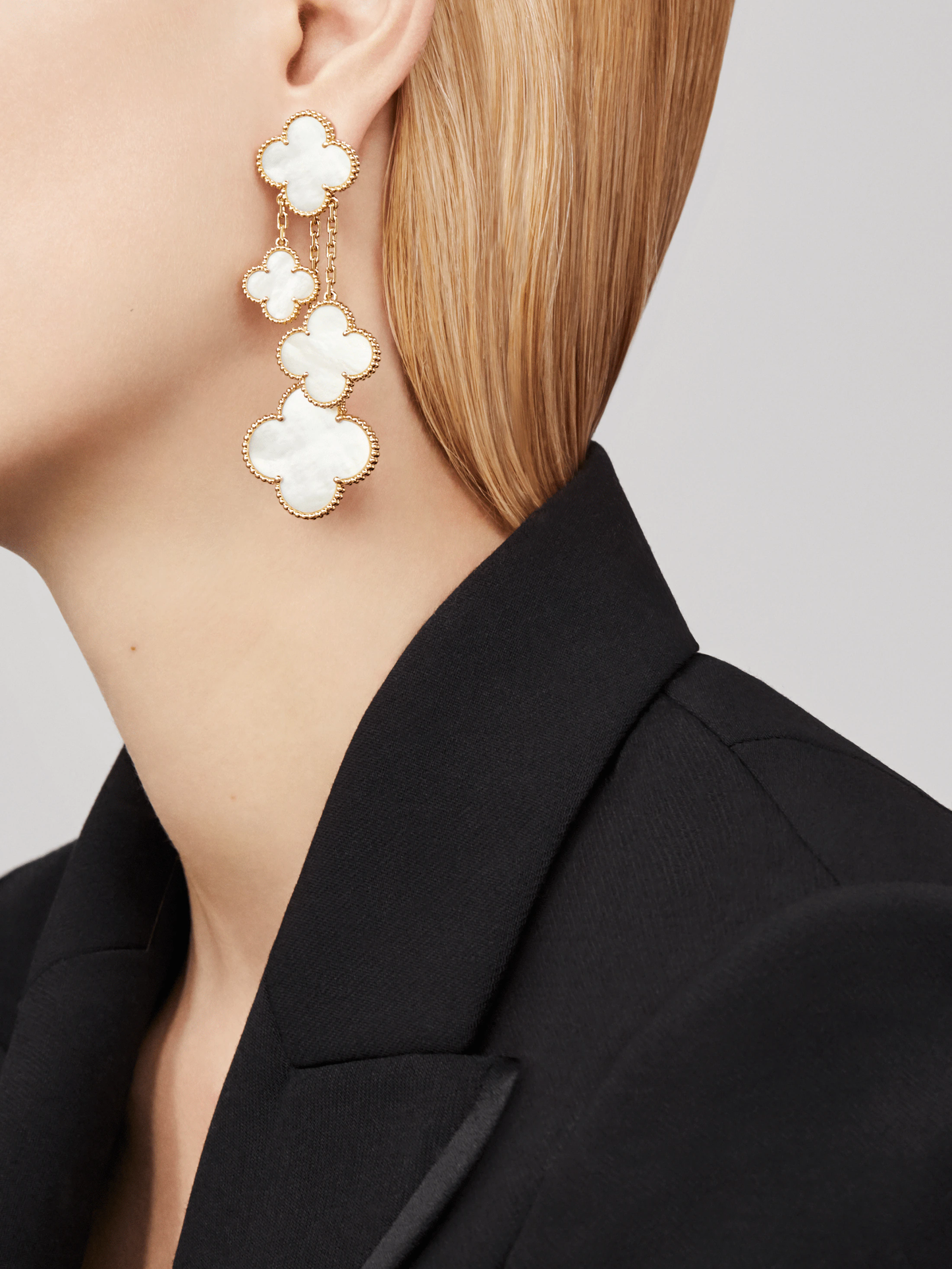 [Perla Lux]CLOVER EARRINGS WHITE MOP 4 MOTIFS GOLD