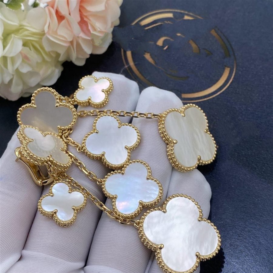 [Perla Lux]CLOVER EARRINGS WHITE MOP 4 MOTIFS GOLD