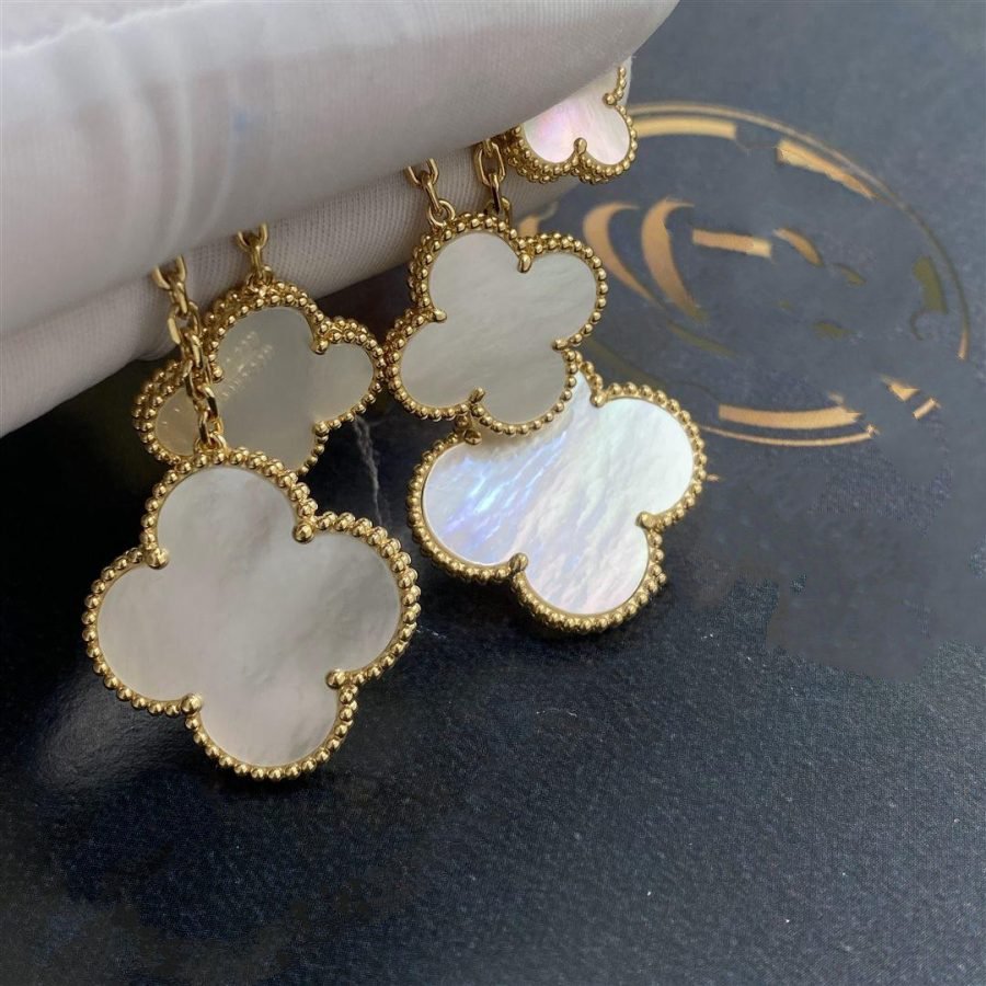 [Perla Lux]CLOVER EARRINGS WHITE MOP 4 MOTIFS GOLD