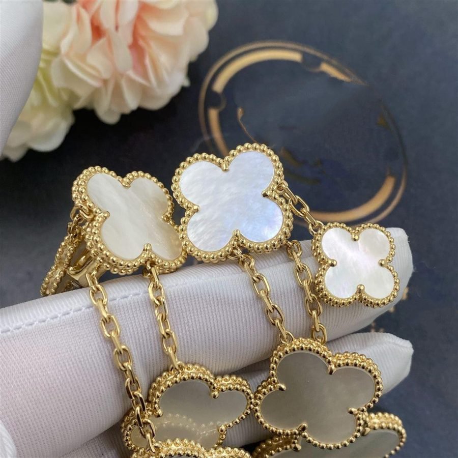 [Perla Lux]CLOVER EARRINGS WHITE MOP 4 MOTIFS GOLD